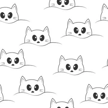 Seamless pattern with cute cat face for simple backgrounds, textures, textile Stock Illustration