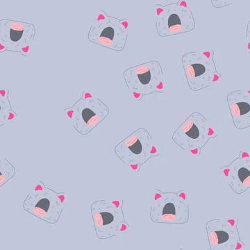 Seamless pattern cute cat house tree cartoon vector Stock Illustration