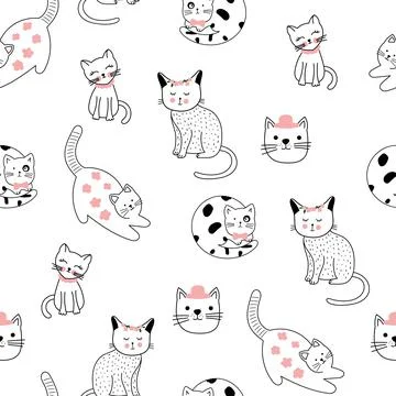 Seamless pattern with Cute cat. Pet animal vector illustration Illustrazione stock