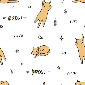 Seamless pattern with cute cat sleeping. Illustrazione stock