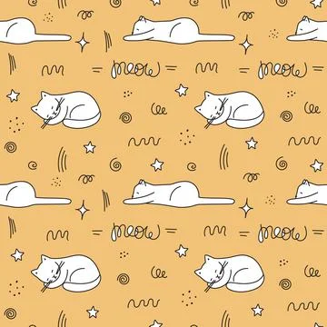 Seamless pattern with cute cat sleeping. Stock Illustration