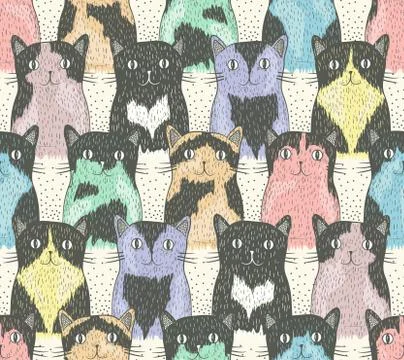 Seamless pattern with cute cats for children Stock Illustration