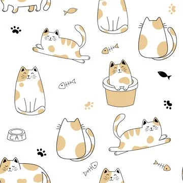 Seamless pattern with cute cats . Creative kids hand drawn texture Vector Illustrazione stock