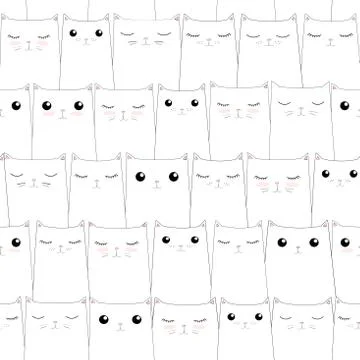 Seamless pattern with cute cats. Elegant thin line style design. Stock Illustration