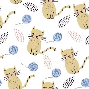 Seamless pattern with cute cats. Stock Illustration