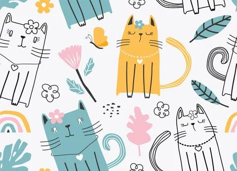 Seamless pattern with cute cats. イラスト素材