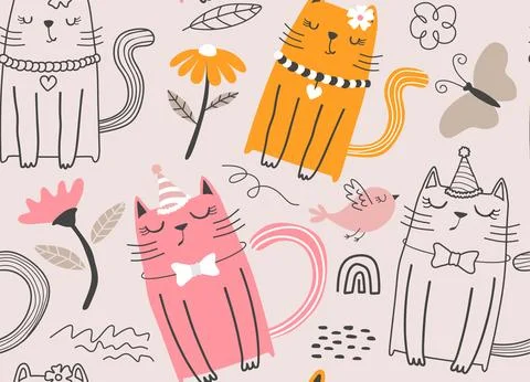 Seamless pattern with cute cats. Stock Illustration