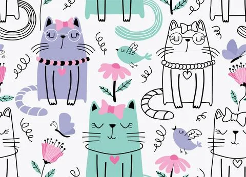 Seamless pattern with cute cats. Stock Illustration