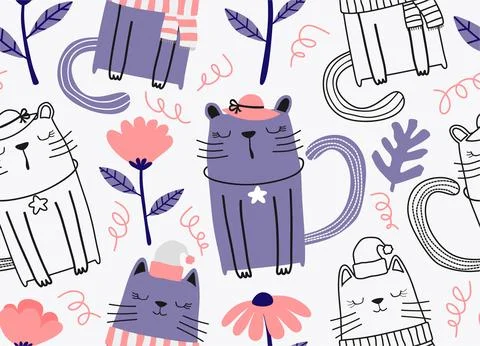 Seamless pattern with cute cats. Stock Illustration