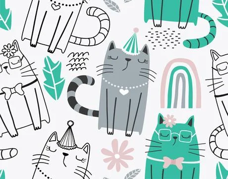 Seamless pattern with cute cats. Stock Illustration
