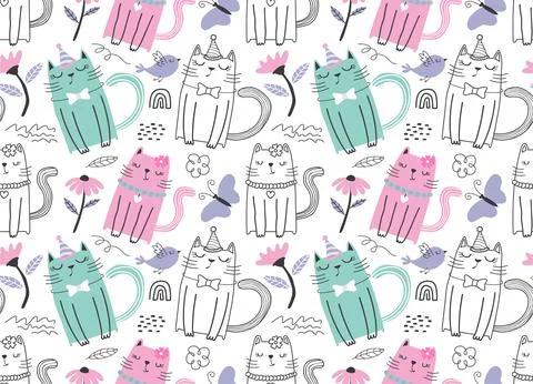 Seamless pattern with cute cats. Stock Illustration