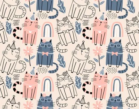 Seamless pattern with cute cats. Stock Illustration