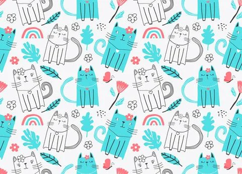 Seamless pattern with cute cats. イラスト素材