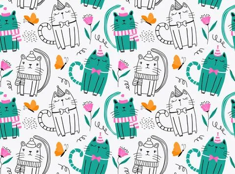 Seamless pattern with cute cats. Stock Illustration