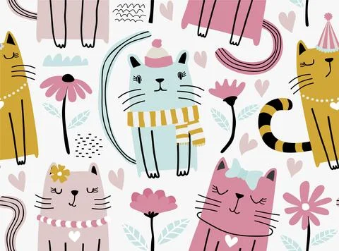 Seamless pattern with cute cats. Illustrazione stock