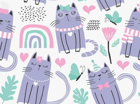 Seamless pattern with cute cats. Illustrazione stock