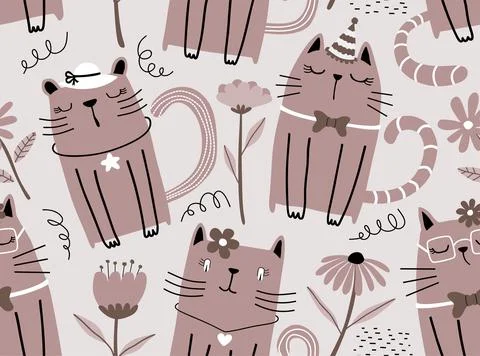 Seamless pattern with cute cats. Stock Illustration