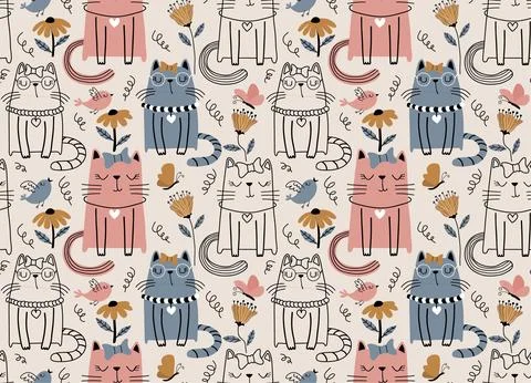 Seamless pattern with cute cats. Stock Illustration
