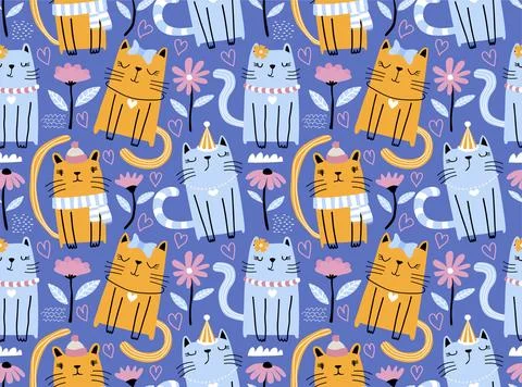 Seamless pattern with cute cats. Stock Illustration