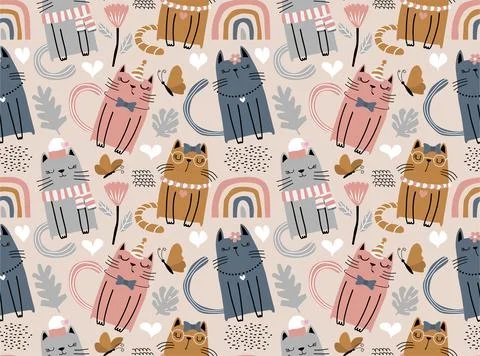 Seamless pattern with cute cats. Stock Illustration