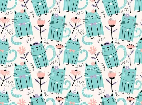Seamless pattern with cute cats. Stock Illustration
