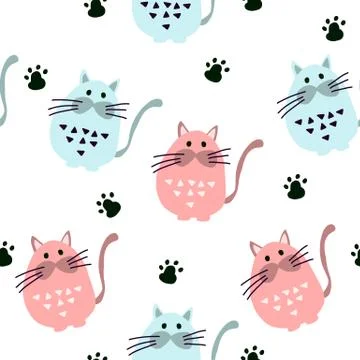 Seamless pattern with cute cats in scandinavian style. Stock Illustration