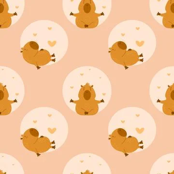 Seamless pattern. Cute characters capybara doing yoga and sleeping animal o.. Stock Illustration
