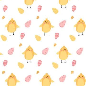 Seamless pattern with cute chicken and Easter eggs イラスト素材