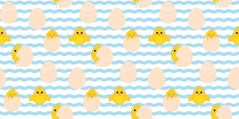 Seamless pattern with cute chickens and eggs. Childrens pattern for clothes.. Stock-Illustration