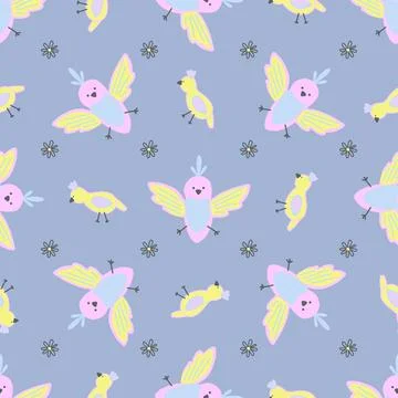 Seamless pattern cute childish. seamless background with birds. For fashion.. Stock Illustration