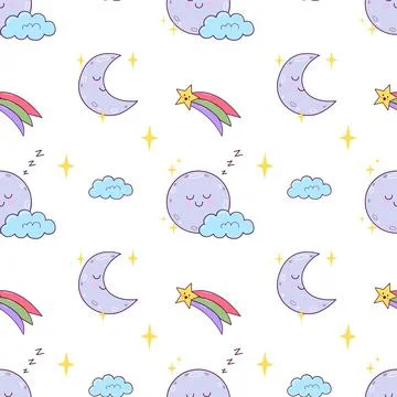 Seamless pattern of cute children weather characters on white background. k.. Stock Illustration