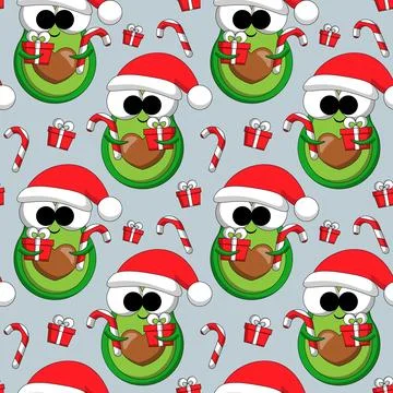 Seamless pattern with cute Christmas Avocado Stock Illustration