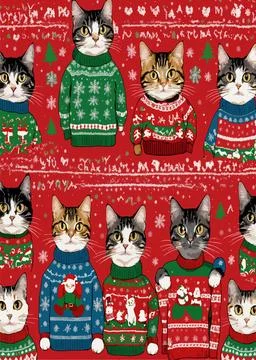 Seamless pattern with cute christmas cats vector illustration Stockillustratie