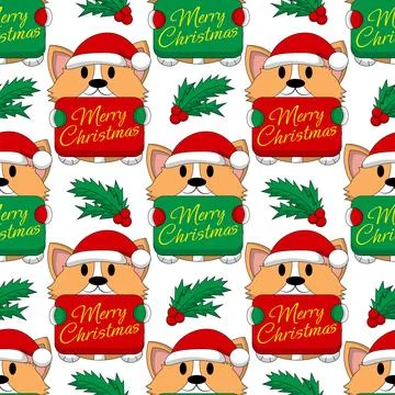 Seamless pattern with cute Christmas Corgi with congratulation Stock Illustration