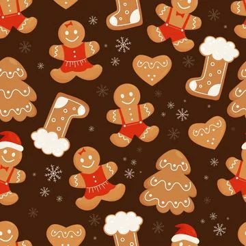 Seamless pattern with cute Christmas gingerbread cookies. Gingerbread man, bo Illustrazione stock
