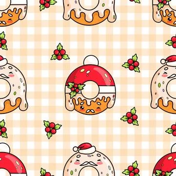 Seamless pattern with cute Christmas gingerbread Santa with dripping glaze .. Stock Illustration