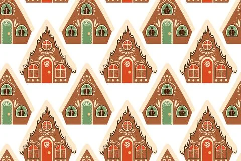 Seamless pattern. Cute Christmas gingerbread houses. Illustrazione stock