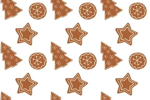 Seamless pattern. Cute Christmas gingerbread cookies, delicious round cookies 스톡 일러스트