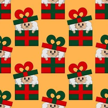 Seamless pattern with Cute Christmas Sheep in gift box Stock Illustration