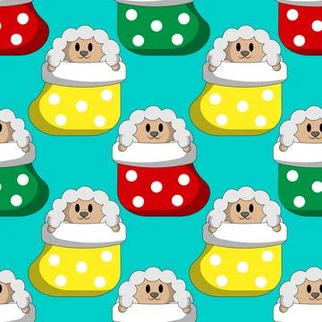 Seamless pattern with Cute Christmas Sheep in sock Stock Illustration