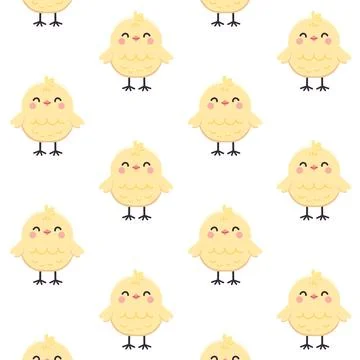 Seamless pattern of cute, chubby yellow chicks arranged in a grid イラスト素材