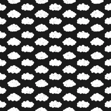 Seamless pattern with cute clouds in black and white Stock Illustration