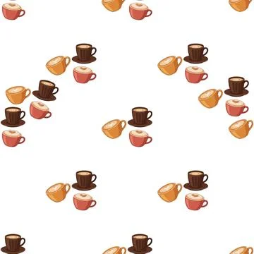 Seamless pattern with cute coffee cups and teacups. Stock Illustration