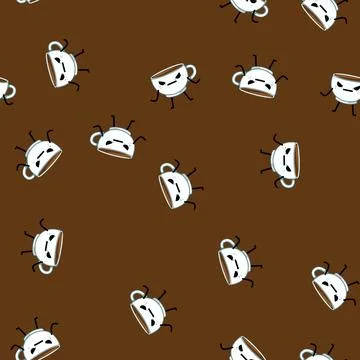Seamless pattern cute coffee mug character cartoon vector Stock Illustration