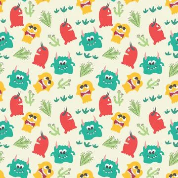Seamless pattern with cute color monsters Stock Illustration