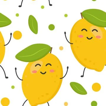 Seamless pattern of cute colorful yellow lemons. Stock Illustration
