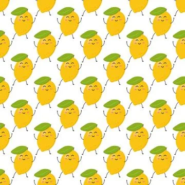 Seamless pattern of cute colorful yellow lemons. Stock-Illustration