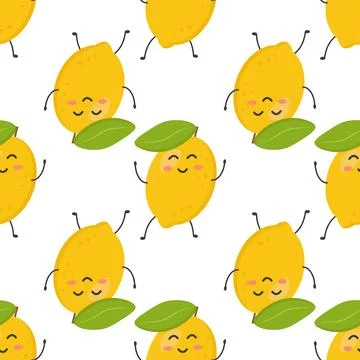 Seamless pattern of cute colorful yellow lemons. Stock Illustration