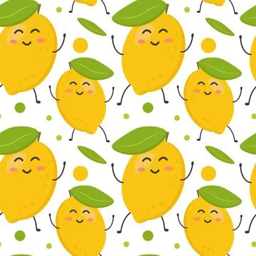 Seamless pattern of cute colorful yellow lemons. Illustrazione stock
