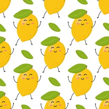 Seamless pattern of cute colorful yellow lemons. Stock Illustration